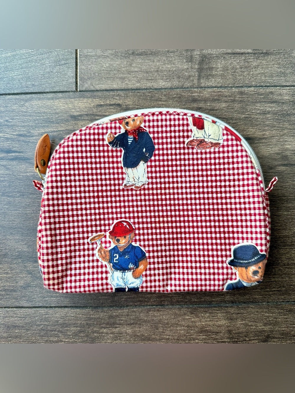 Vintage 90s Ralph Lauren Polo Bear Gingham Cosmetic Bag Pouch - Red & White